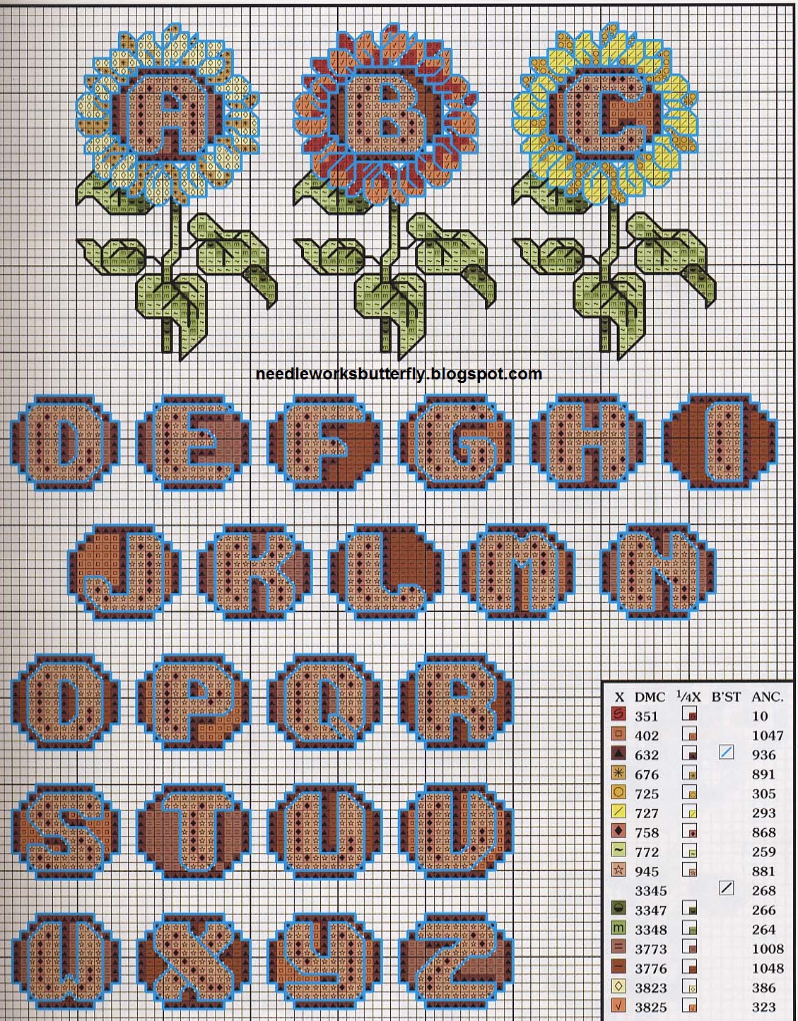 NeedleWorks Butterfly Floral Alphabets Cross Stitch Patterns ( part 1)