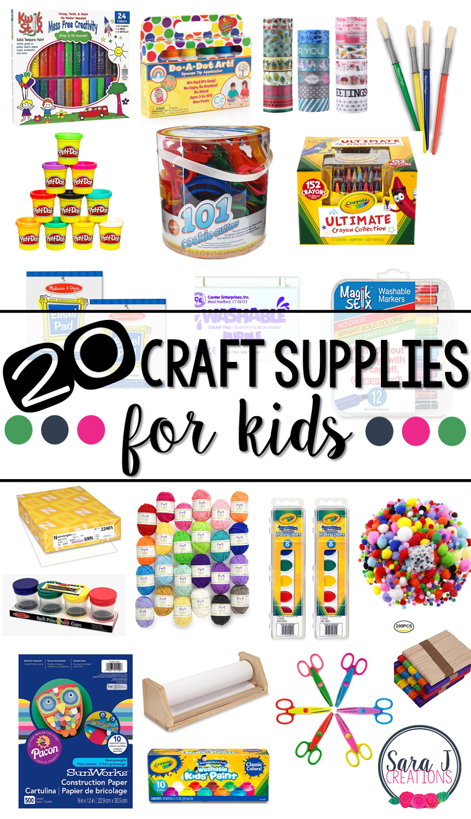 A showcase of our 20 favorite must have craft supplies for kids to be ready to make on the spot art projects. #artsupplies #craftsupplies #crafts #sarajcreations
