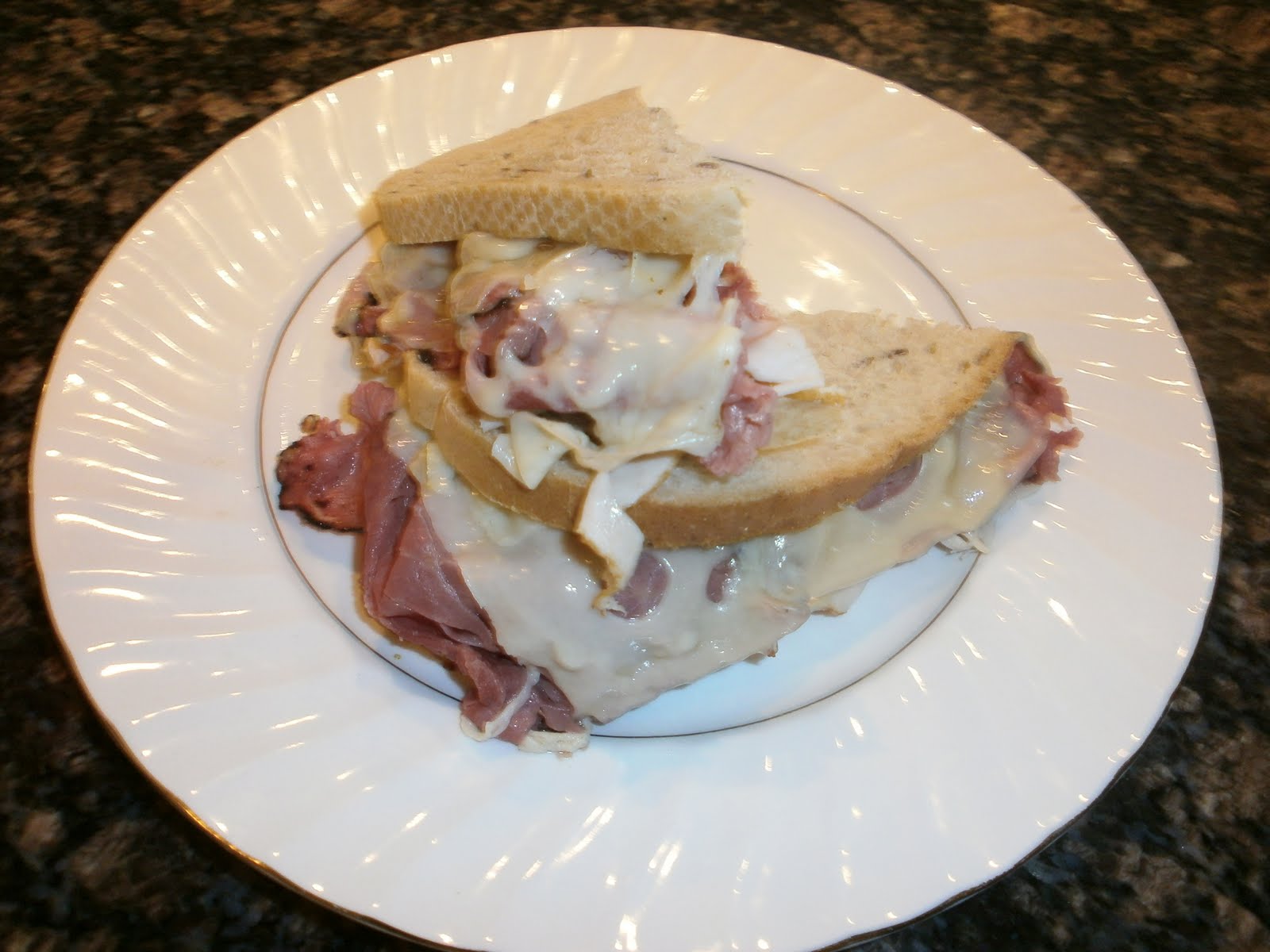 A's Home Cooking Deli Day Hot Pastrami Turkey & Melted Swiss on Rye