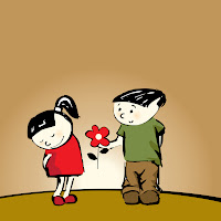 Ilustración de Amor con un chico dándole una flor a su novia el Día de San Valentín