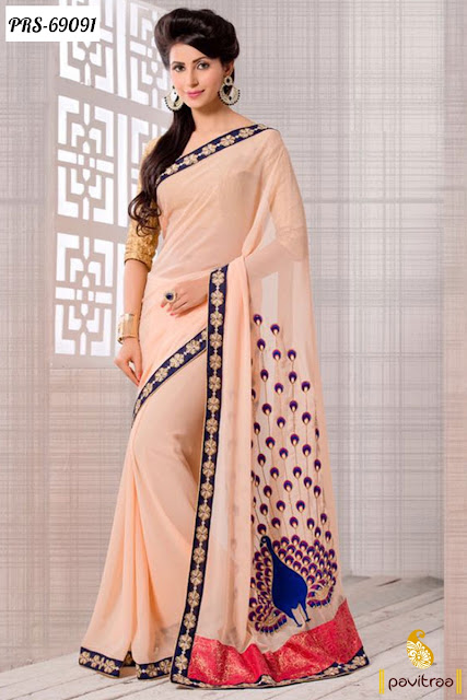 Peach Color Georgette Buy Online Fashionable Casual Wear Sarees For Modern Women In India