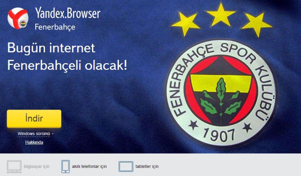 Yandex Browser Fenerbahçe Temalı İnternet Tarayıcısı