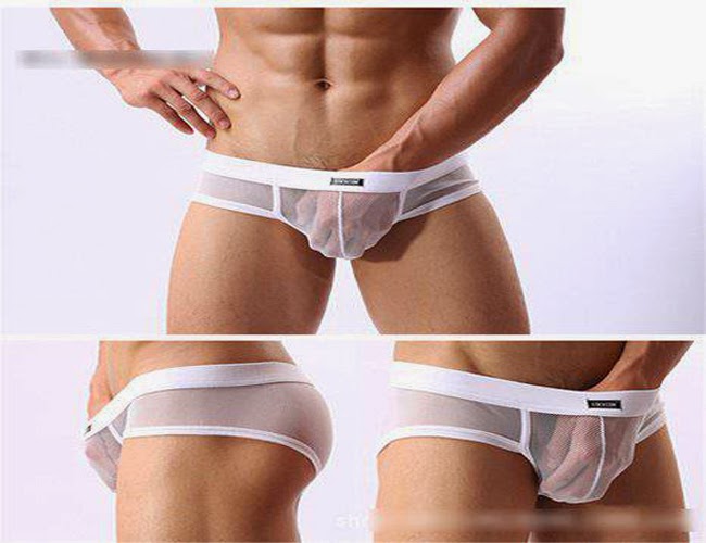 Men's See-through Mesh Underwear Male Nylon Breathable Triangle Briefs White Size XL