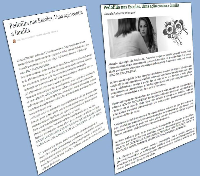 Trabalhos escolares em escola do Município de Panelas são relatados como uma indução a pedofilia Trabalhos escolares em escola do Município de Panelas são relatados como uma indução a pedofilia