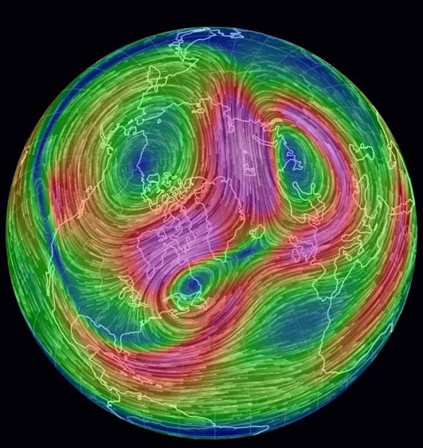 El vórtice polar se dividió completamente en 3 Partes. El vórtice polar se dividió completamente en 3 Partes.