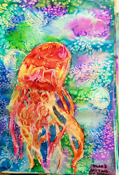 jellyfish watercolor resist april showers painting class acrylic salt grade smart gloss elementaryartfun fun texture medium resists techniques
