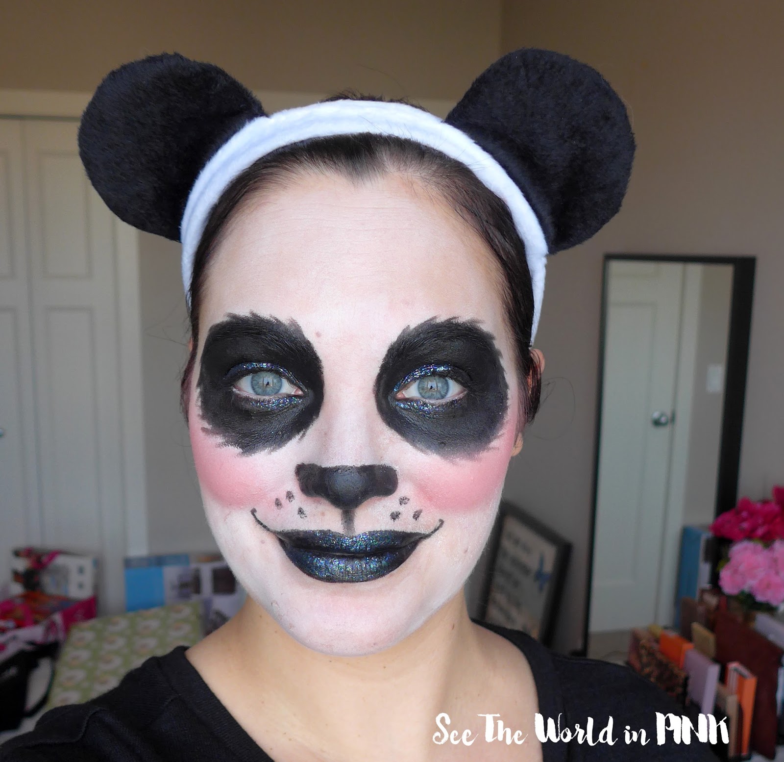  Halloween Look - Pretty Glam Glitter Panda Makeup! 
