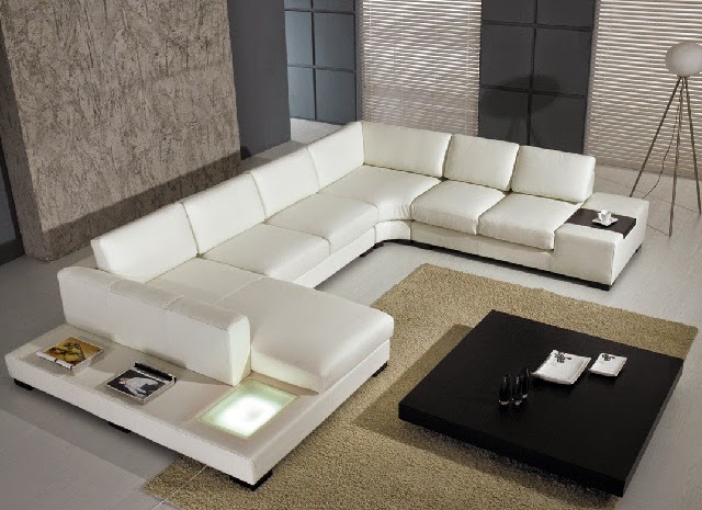 Minimalist White Large Sectional Sofa with Light