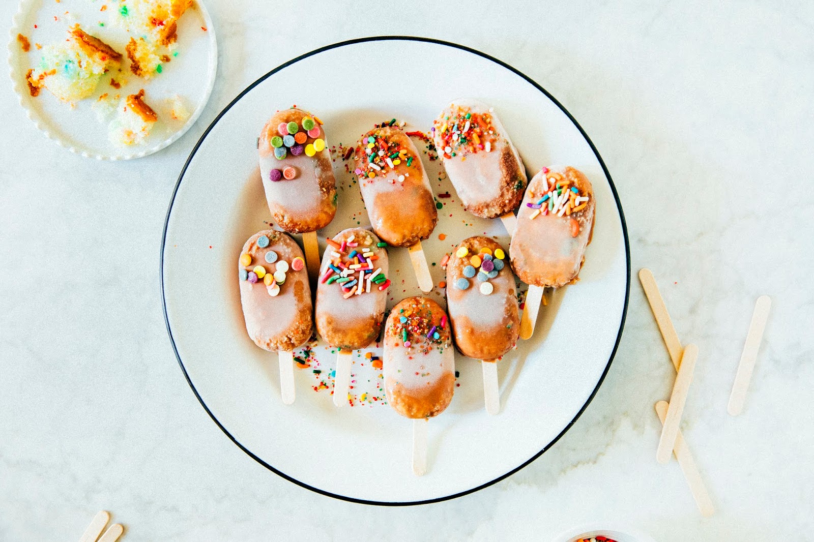 funfetti cake pops with milk chocolate tahini magic shell