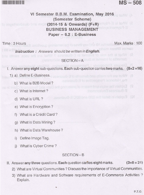 BU BBM EBusiness May 2016 Question Paper University Question Papers