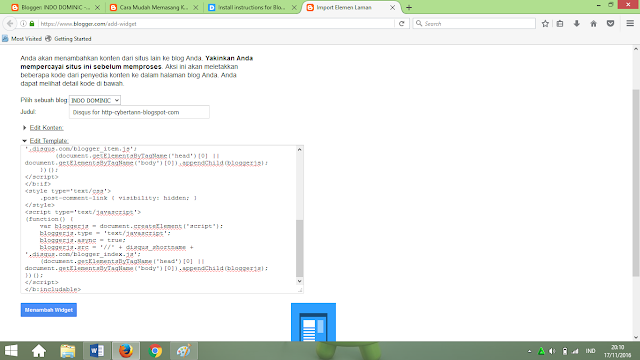Disqus: Pasang Widget di situs blog anda