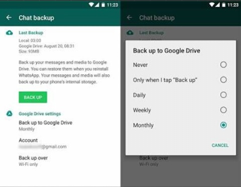 Backup to Google Drive On WhatsApp