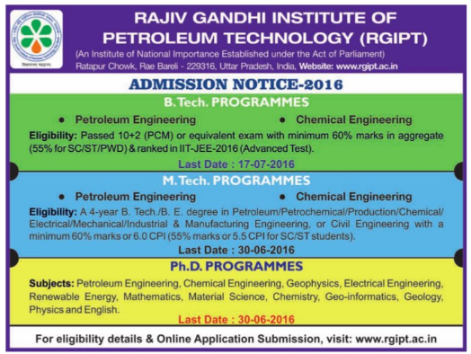 After 10th Std : Rajiv Gandhi Institute of Petroleum Technology