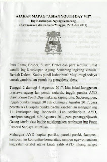 Surat Gembala dari Bapa Uskup untuk menyambut AYD ke-7