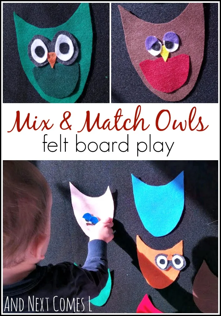 Felt board play for toddlers using mix and match owls from And Next Comes L