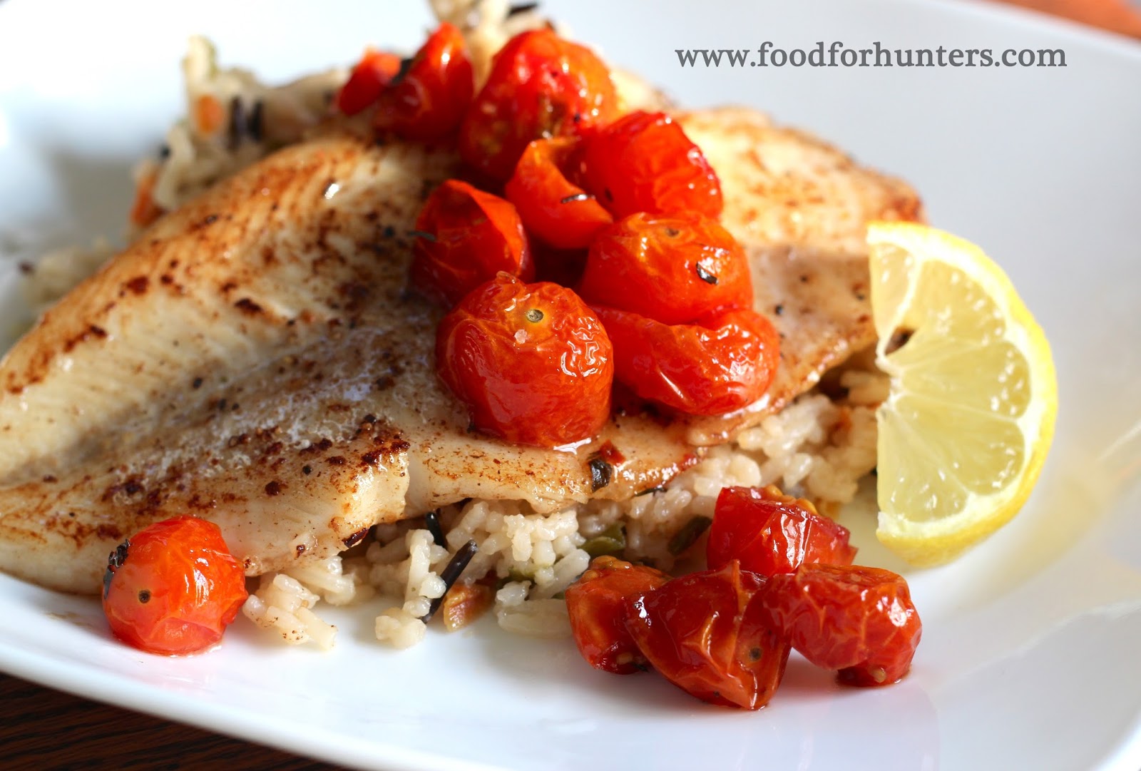 Pan Seared Walleye with Balsamic Glazed Roasted Cherry Tomatoes