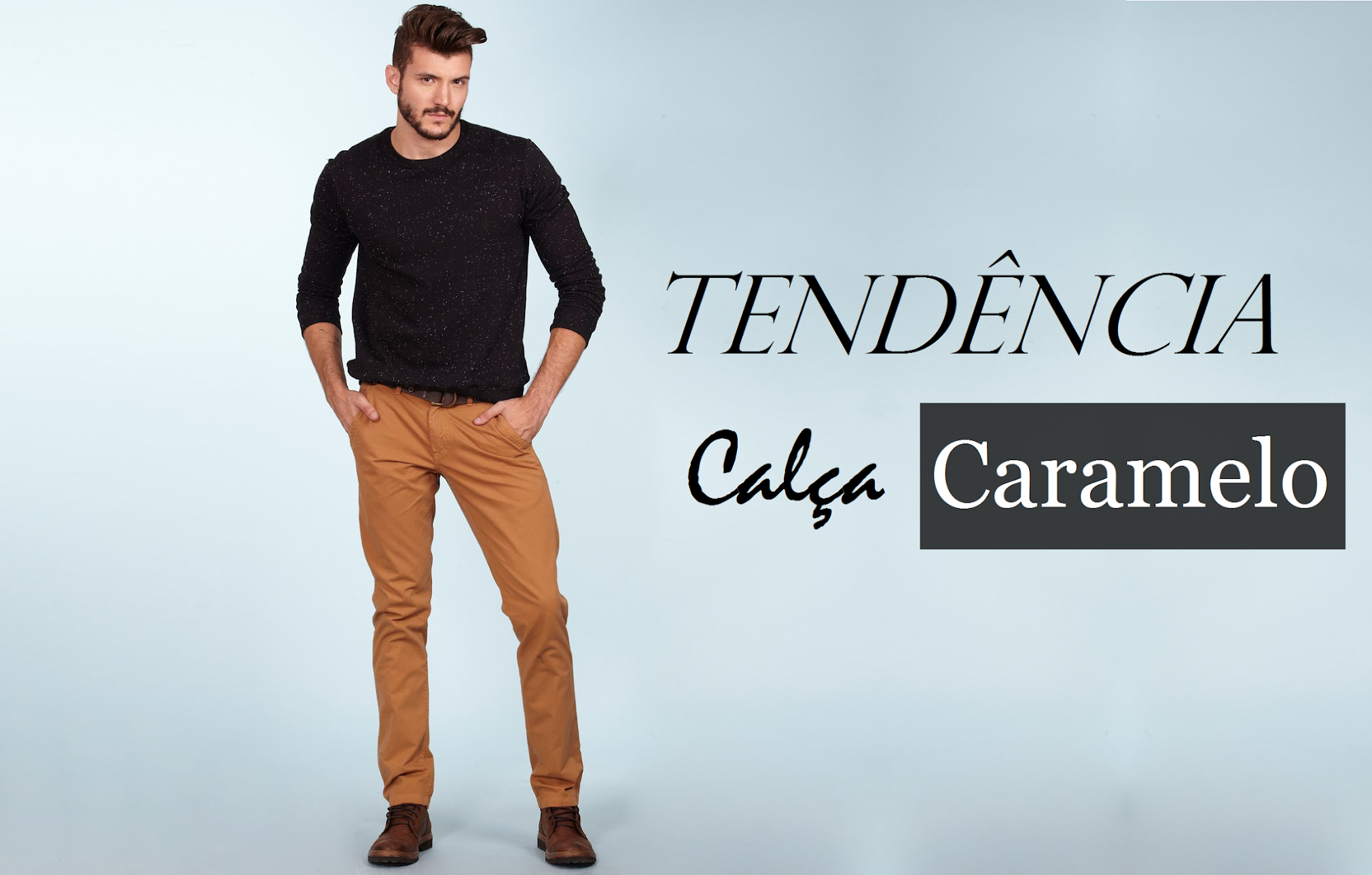 calça caramelo com blusa azul