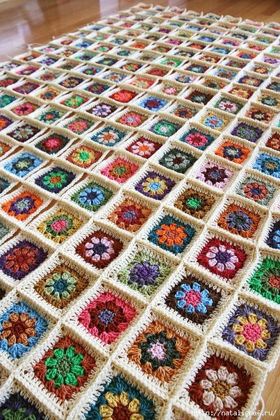 Flor africana - como unir quadrados de crochê e passo a passo em gráfico