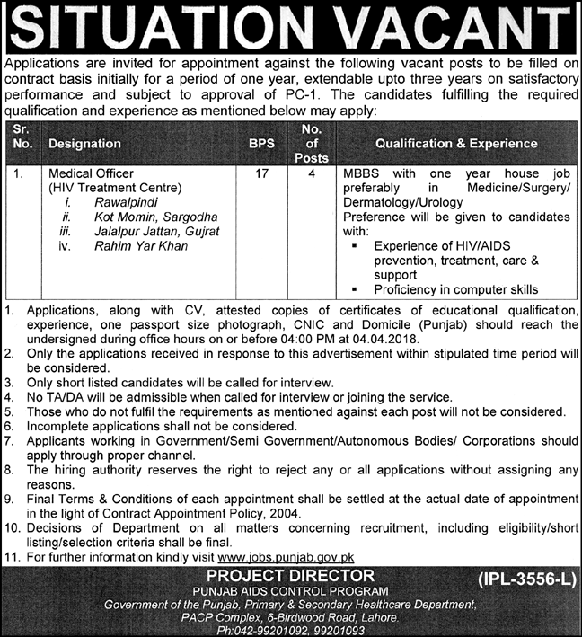 Jobs In Primary And Secondary Healthcare Department March 2018 for Medical Officers