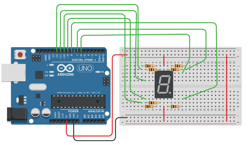 Arduino Central: Common Anode Seven-Segment Display Test