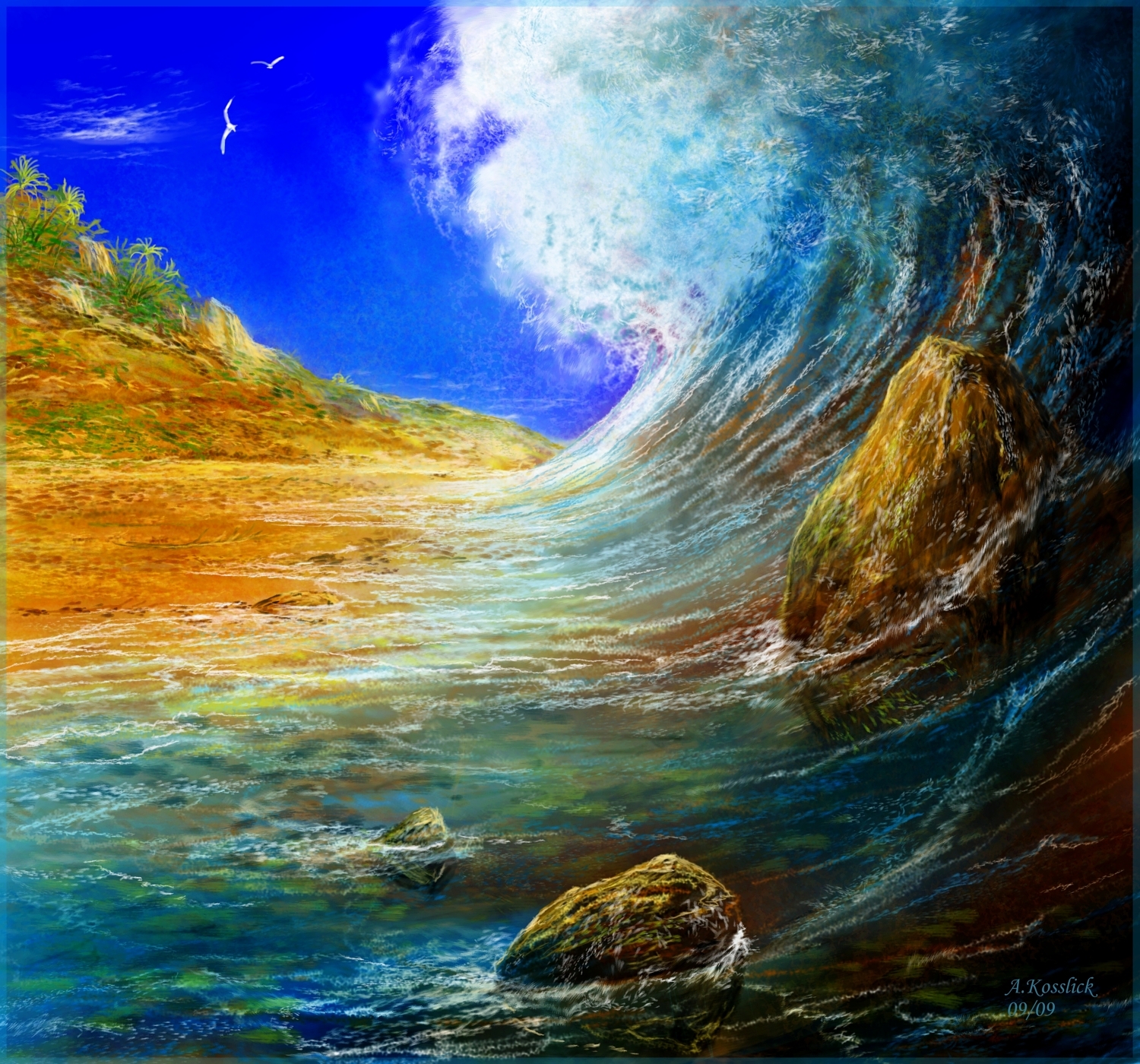 9 волну дай. Andre Kosslick. Andre Kosslick картины. Андре Косслик морской пейзаж. Девятый вал волна.