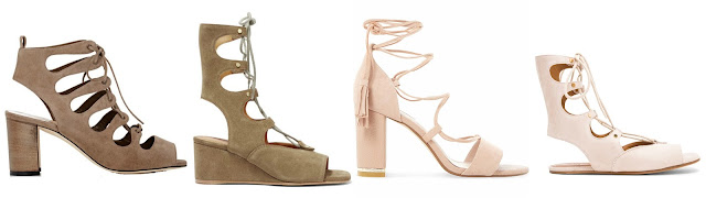Three of these pairs of lace up sandals are from designers for $955 to $1,155 and one is from Dune on sale for $76. Can you guess which one is the more affordable pair? Click the links below to see if you are correct!
