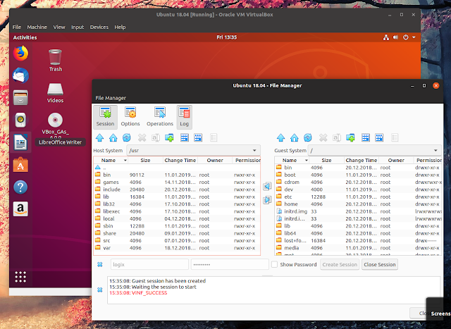 VirtualBox file manager Ubuntu 18.04 guest