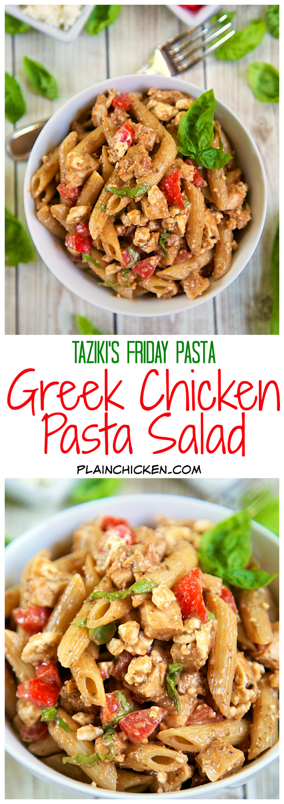Greek Chicken Pasta Salad {Taziki's Friday Pasta} Plain Chicken®