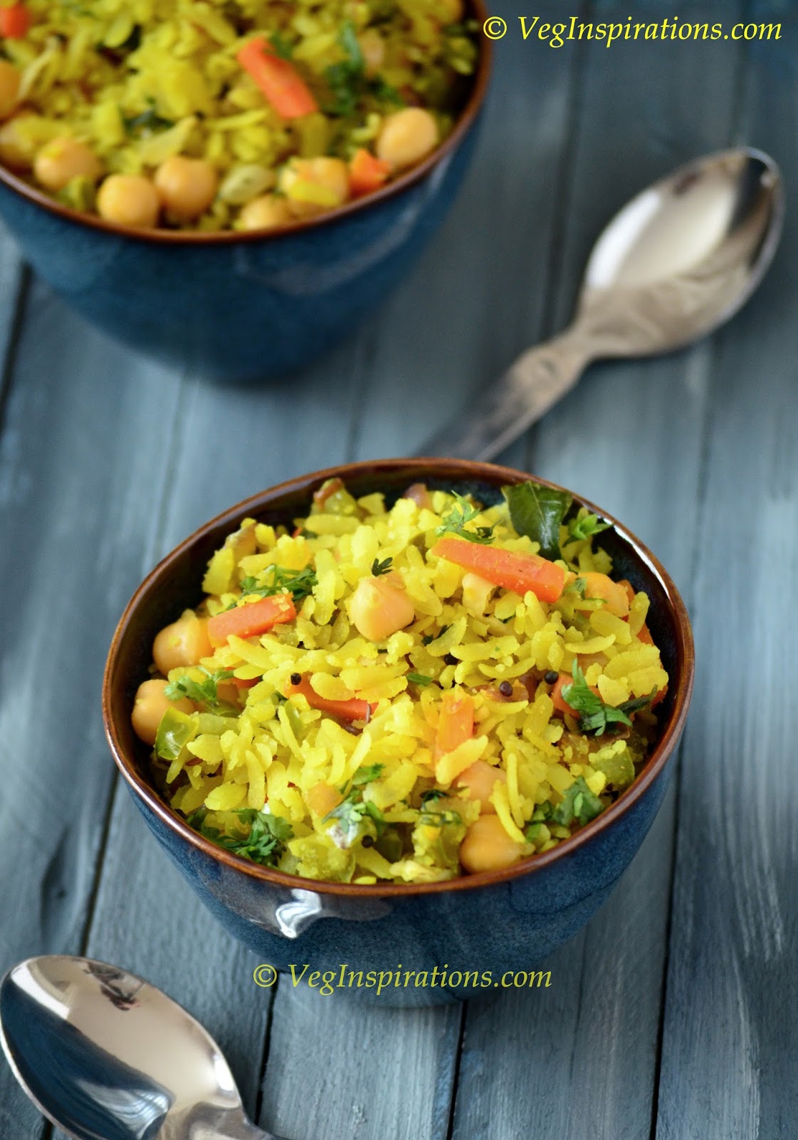 Chana poha ~ Beaten Rice flakes with mixed vegetables and chickpeas ...