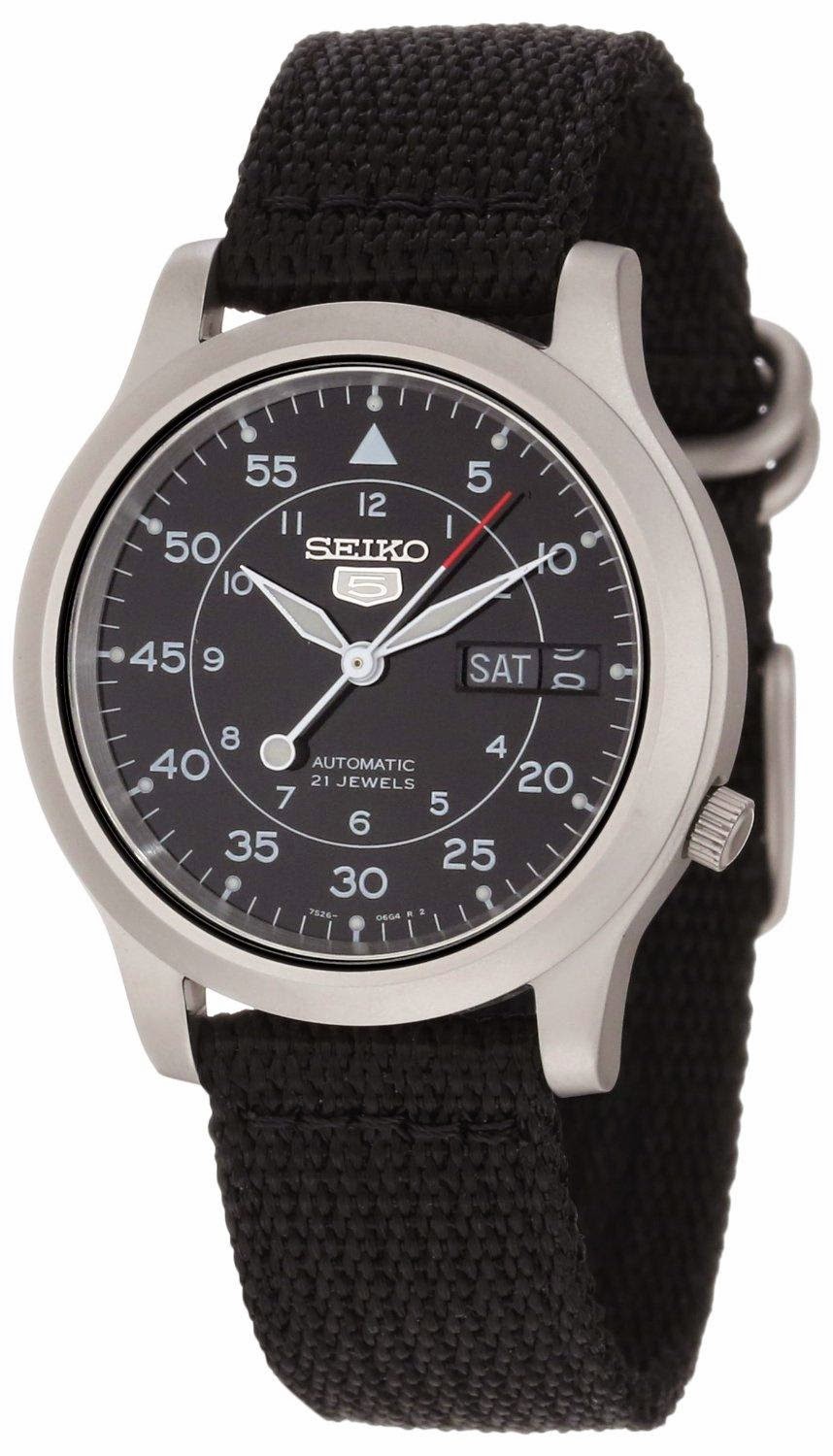 Seiko Men's SNK809 "Seiko 5" Automatic Watch with Black Canvas Strap