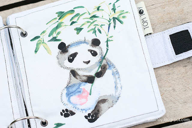 Handmade fabric book, first baby cloth book, wild animals watercolor illustrations