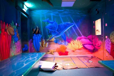 Malowanie farbami UV, ultrafioletowymi, Malowanie rafy koralowej Black Light, Mural UV