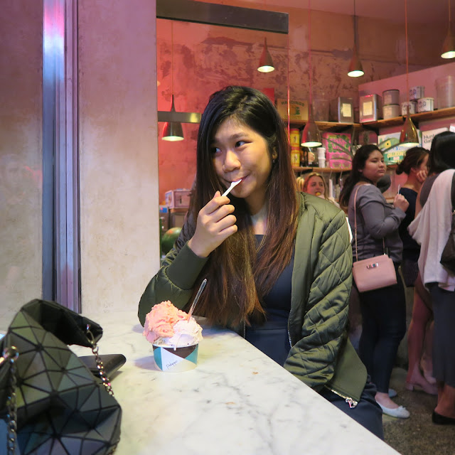 Angie eating Pidapipo Ice cream, Lyon Street, Melbourne, Australia