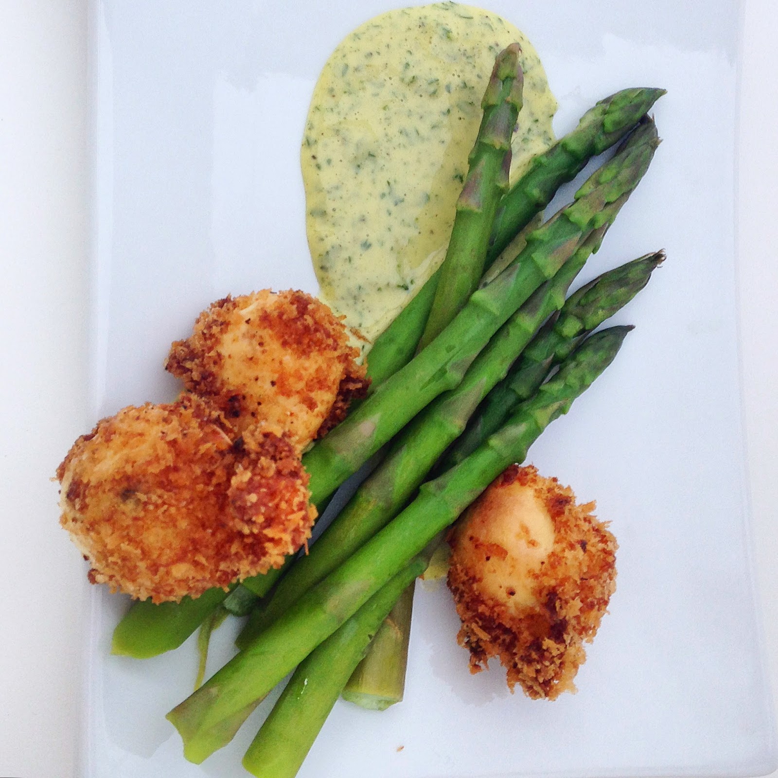 The LadyGirls' Table Crispy Quail Eggs with Asparagus and Herbed