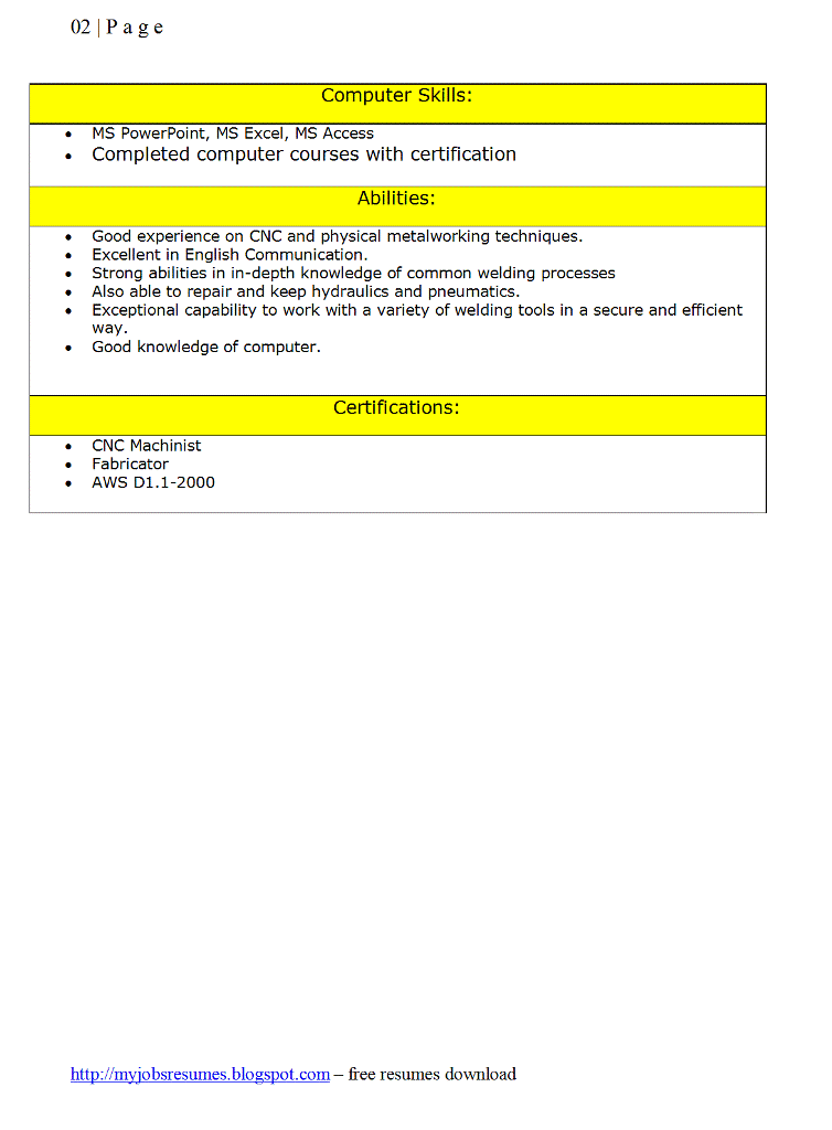 FRESH JOBS AND FREE RESUME SAMPLES - Welder Resume CV 2.GIF