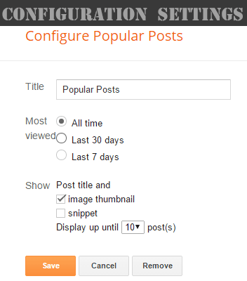 Configuration Settings of Popular Posts Widget for Blogger