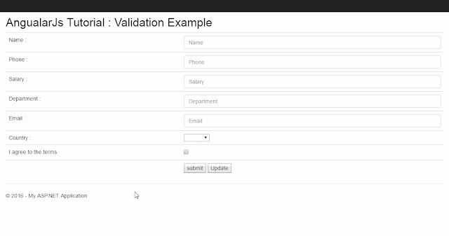 Form validation example using AngularJs with Bootstrap in MVC application