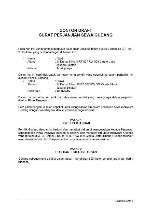 Surat perjanjian sewa menyewa tanah