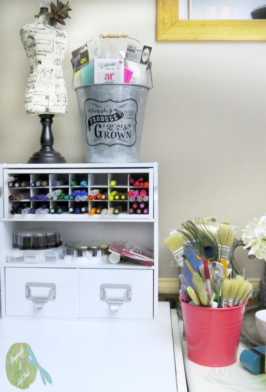 Storage with style, I paint, sew, design, work with paper and ink. Make it a pretty and creative space to work.