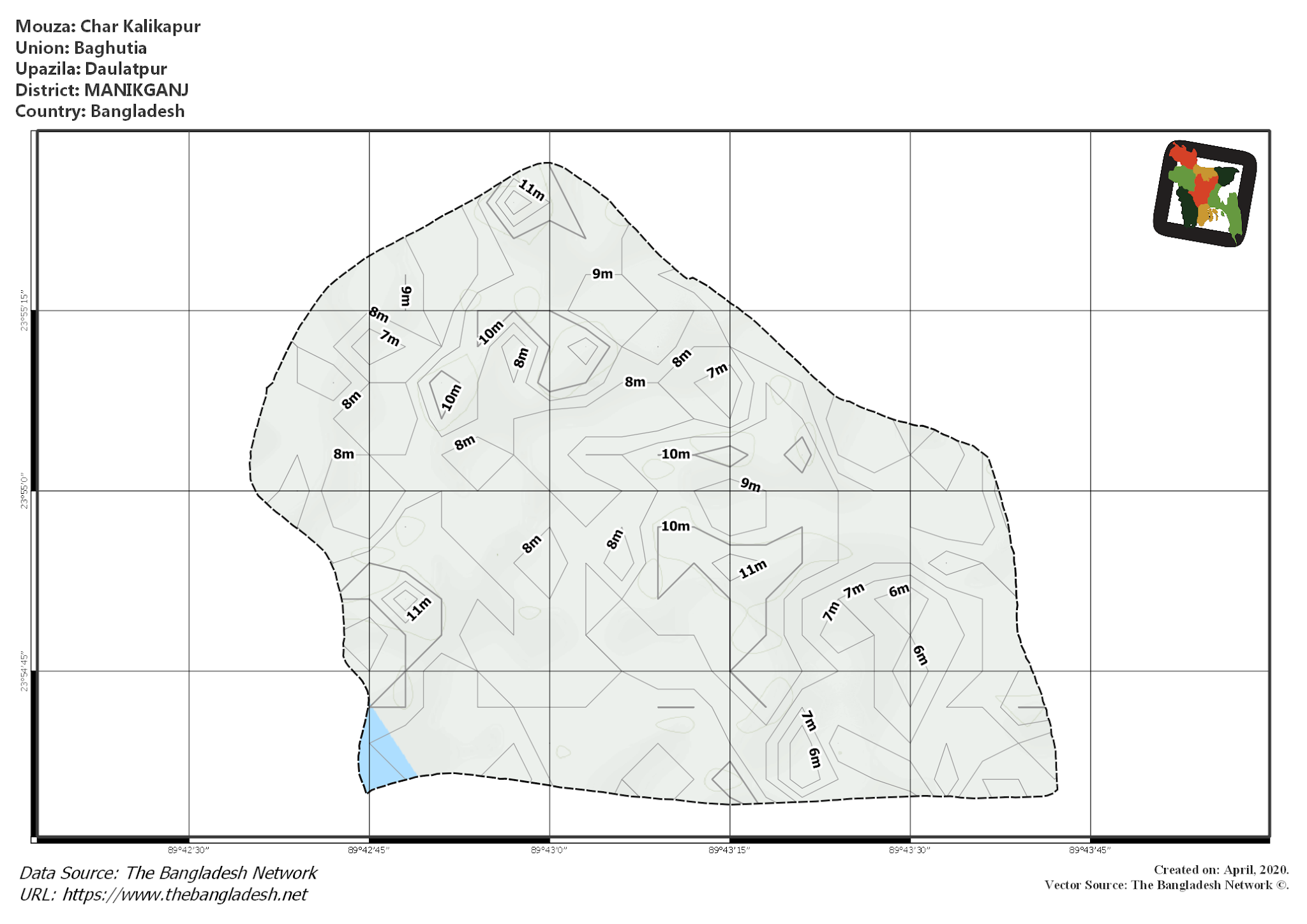Map of Char Kalikapur Mouza of Daulatpur Upazila, MANIKGANJ, Bangladesh.