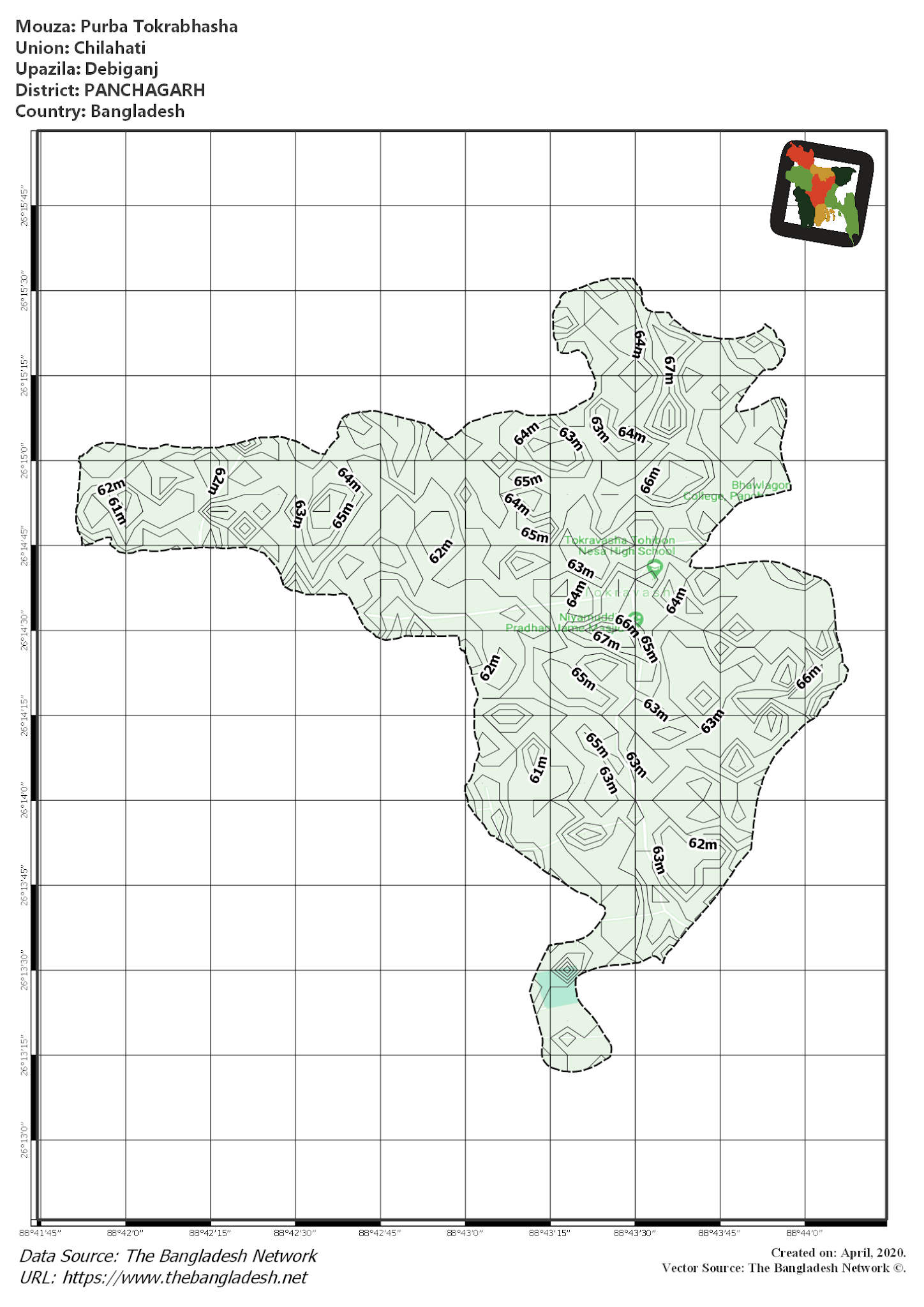 Map of Purba Tokrabhasha Mouza of Debiganj Upazila, PANCHAGARH, Bangladesh.