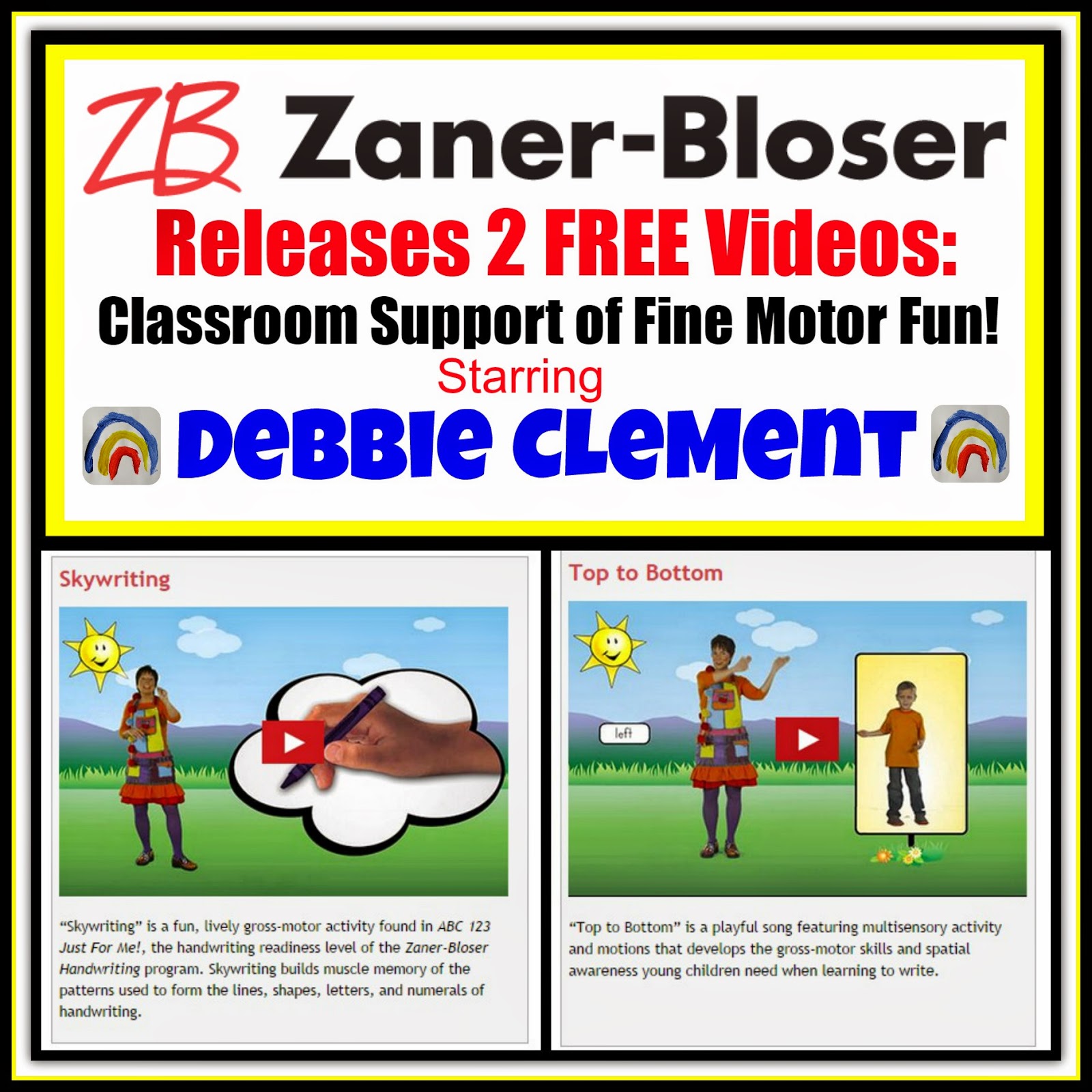 Zaner-Bloser FREE Videos on Fine Motor Fun thru Song and Dance