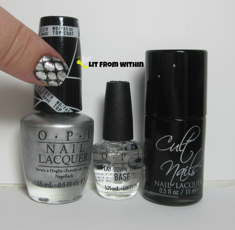 Bottle shot:  OPI Push and Shove, Lay Down the Base, and Cult Nails Nevermore.