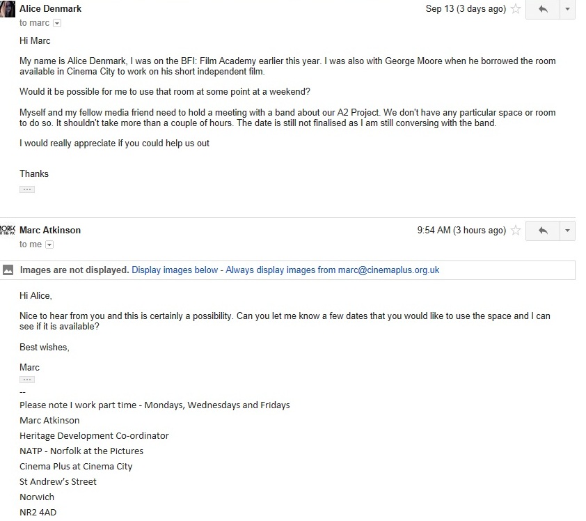 Alice's Media Blog A2 Enigma Email to Marc, Cinema City