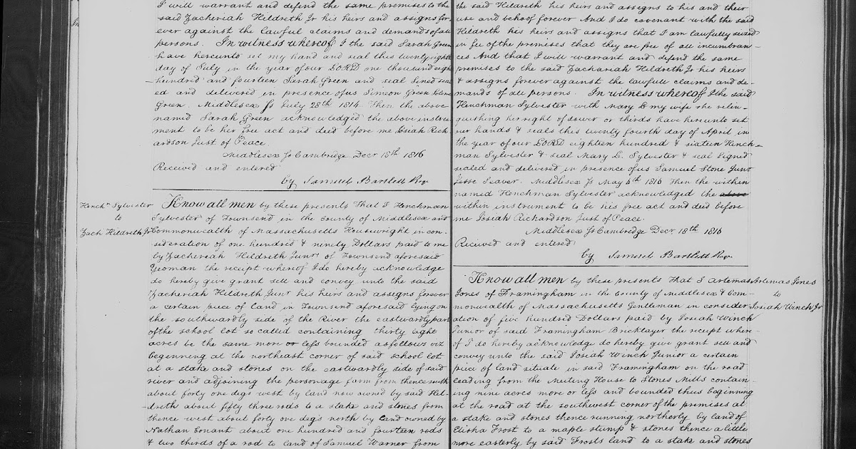 GeneaMusings Amanuensis Monday 1816 Deed of Henchman Sylvester to