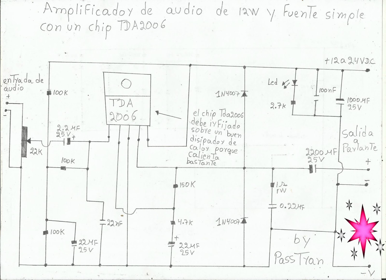 Ponyelectronica : amplificador de audio de 12w con un chip tda2006 y