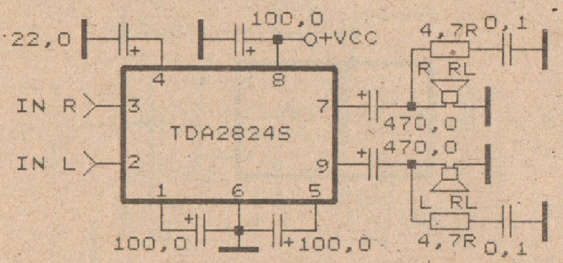 Low Power Audio Amplifier Circuit with IC TDA2824S Electronic Circuit