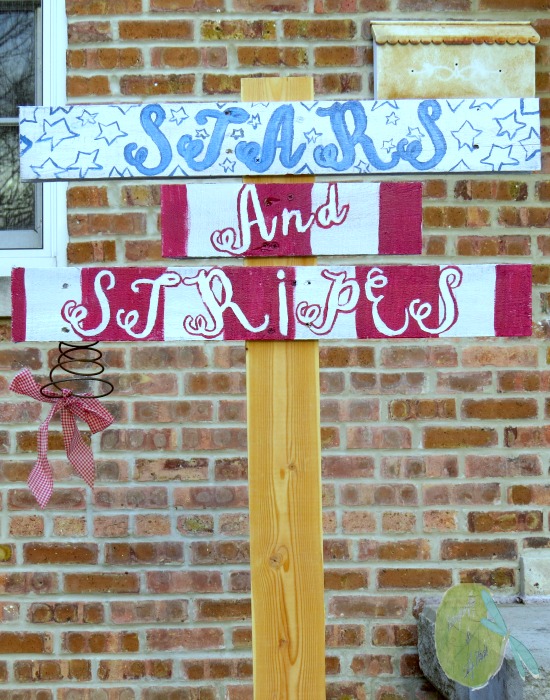 Dual Pallet Sign Stars and Stripes red, white and blue outdoor paint,  Chicago Brick