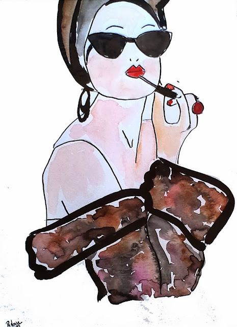 Woman with a lipstick.  