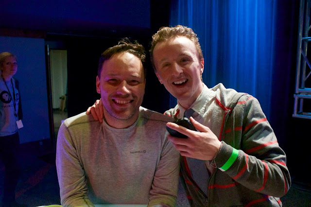 Jeremy Duerson & Actor Paul Cram on set of PBS TV Takeover